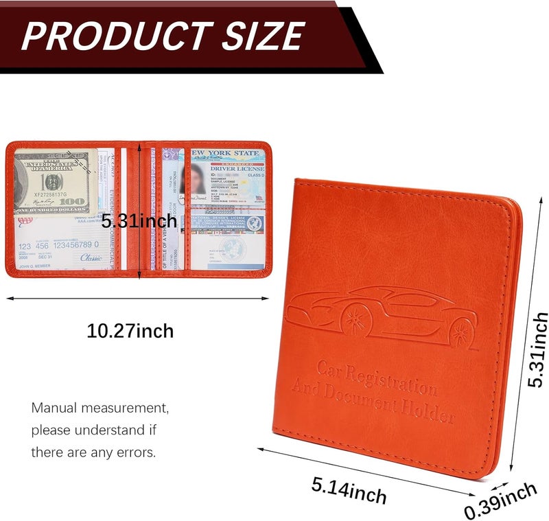 Peisicne Car Registration and Insurance Holder, Vehicle Glove Box Car Organizer with Magnetic Closure for Documents, Cards, License Car Organization, 1-Pack Orange - Image 3